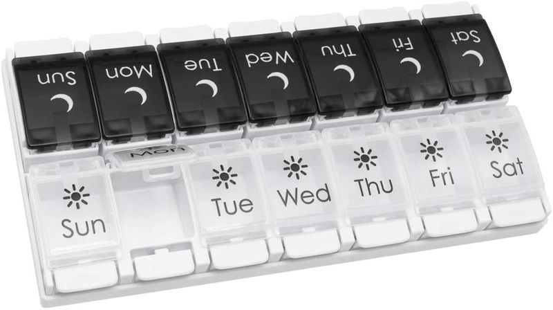Pillbox Push Button Weekly ( 7-Day) Pill Organizer, AM/PM Pill Planner