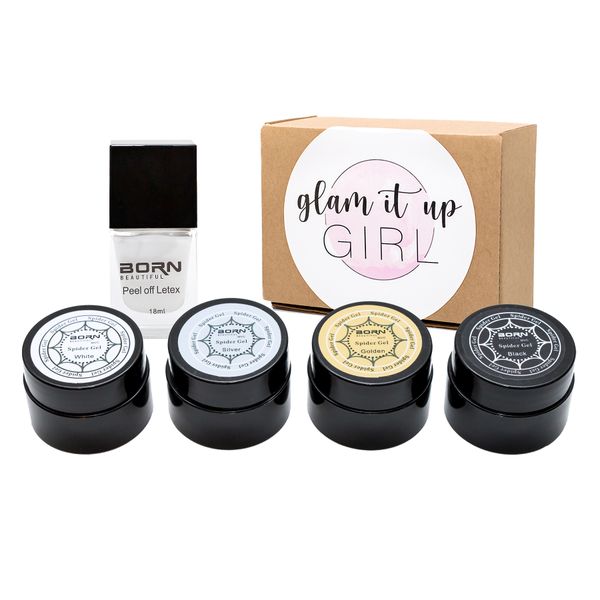 Glam It Up Girl/ UV LED Spider Gel (4 tubs) &amp; Peel Off Latex