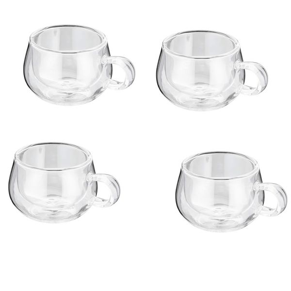 4 Piece Of 300ml Handmade Double Glass Mugs AMP-YC1