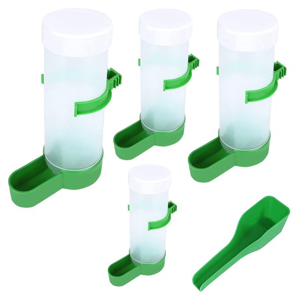 Pet Automatic Cage Mounted Bird feeder/Waterer Dispenser &amp; Scoop Set Of 5