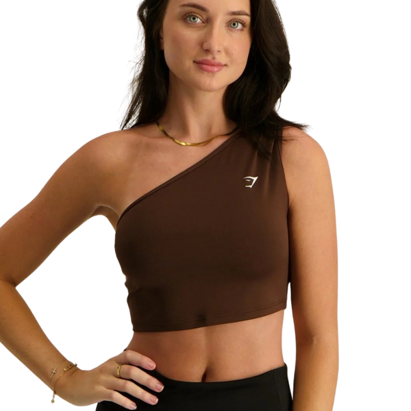 Gymshark Everyday One Shoulder Ruched Tank - Archive Brown