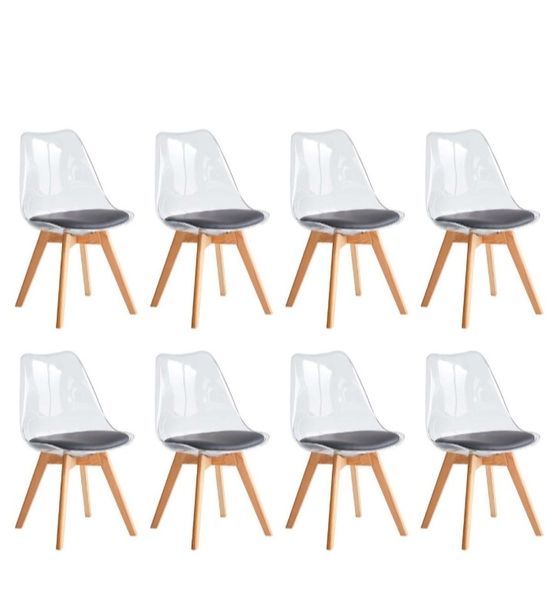 Transparent Padded Dining Chairs Set of 8