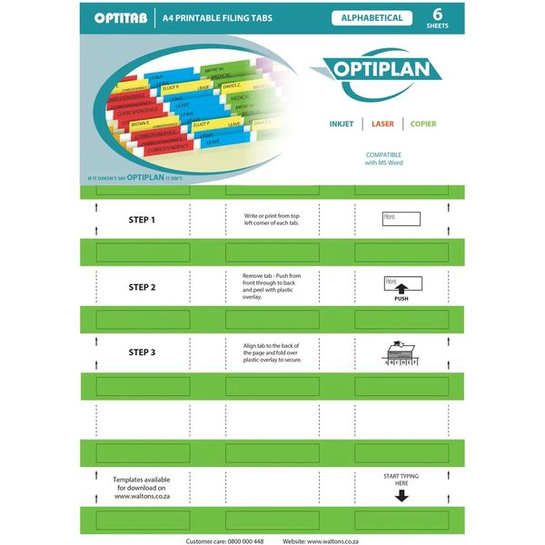 Optiplan Opti Tabs Alpha A4 24Up (Pack 144) Gree image
