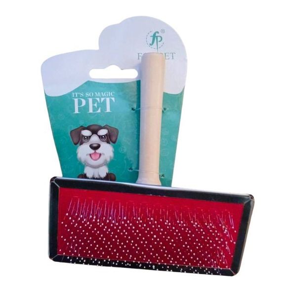 Pet Dog Cat Slicker Grooming Brush Wooden Handle Needle Comb for Shedding