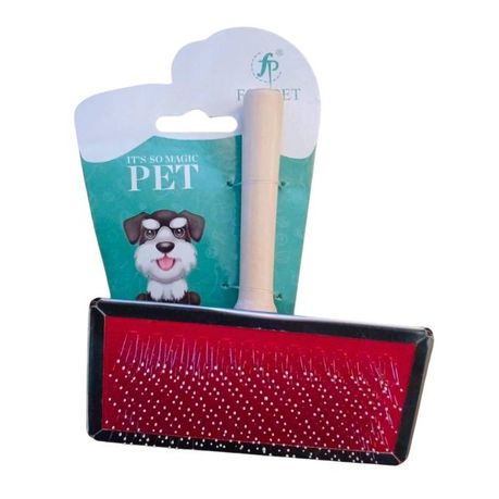 Pet Dog Cat Slicker Grooming Brush Wooden Handle Needle Comb for Shedding Image