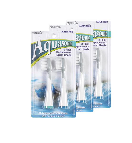 Aquapulse Aquasonic Rubberised Brush Heads with Tongue Cleaner 3 x 2 Packs