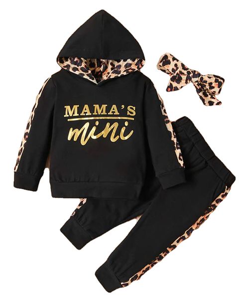 Modern 3Piece Baby Girl Cotton Hooded Set- Black