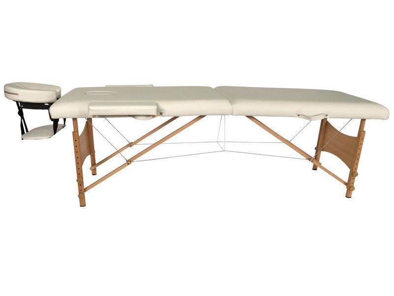 Portable 2 Section Massage Table Bed (Wooden) - White