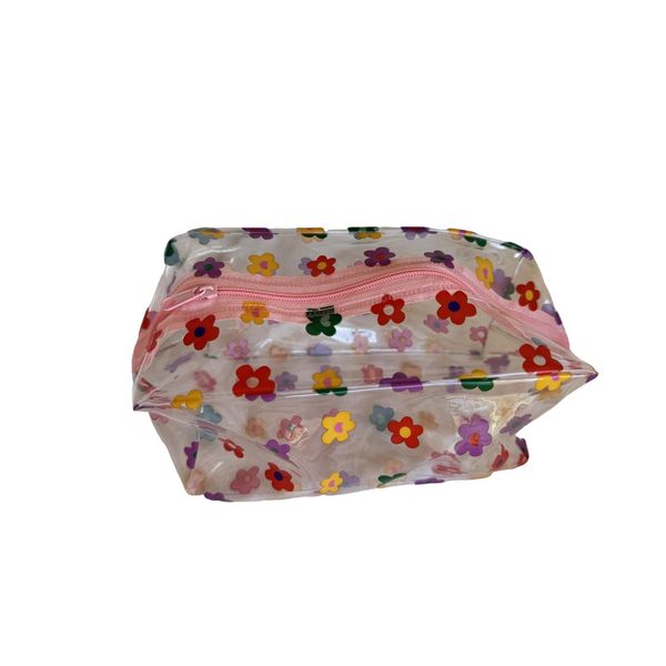 Large Capacity Transparent PVC Cosmetic Bag - Colourful Flower Pattern