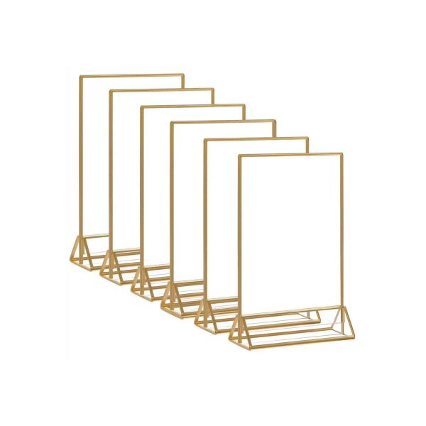 6 Pieces Clear Acrylic Sign Holders with Gold Borders And Vertical Stand