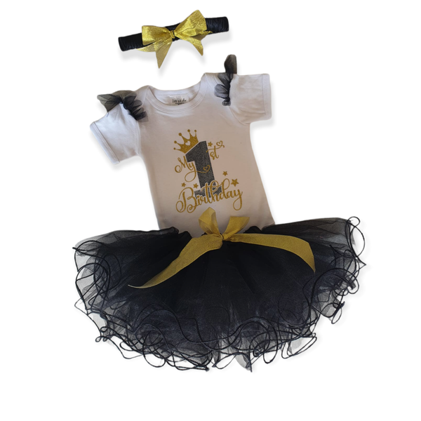 Little Leila - My 1st Birthday Outfit - Black and Gold