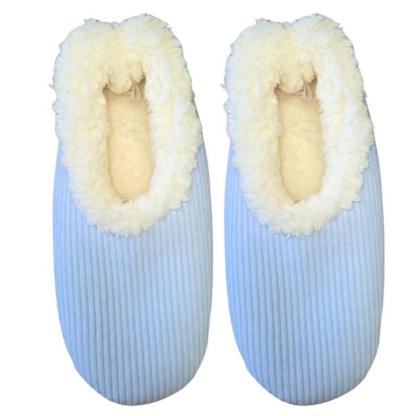 Snoozies Womens Fleece Slippers Cosy Cord Blue - Soft Non Slip Sole