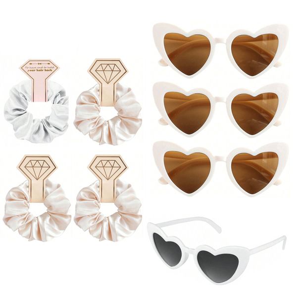 Heart Shaped Sunglasses and Scrunchie Set - 4 Pack