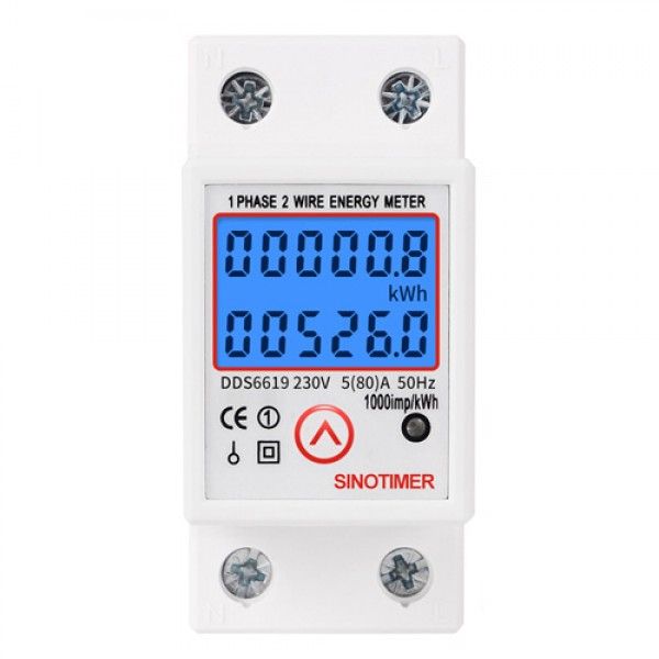 SINOTIMER Electricity Energy Meter 80A Max DDS6619-526L-2