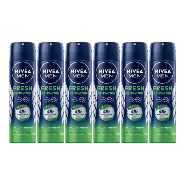 NIVEA MEN Fresh Sensation 48h Deodorant Anti-Perspirant Spray, 6 x 150ml