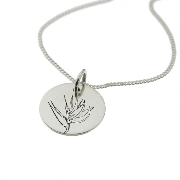 Strelitzia Engraved Sterling Silver Necklace