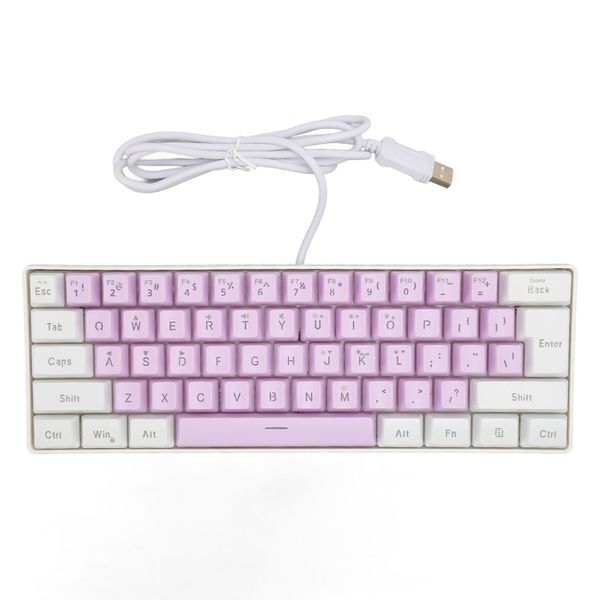 61 Key RGB Keyboard Ergonomic, Purple/White
