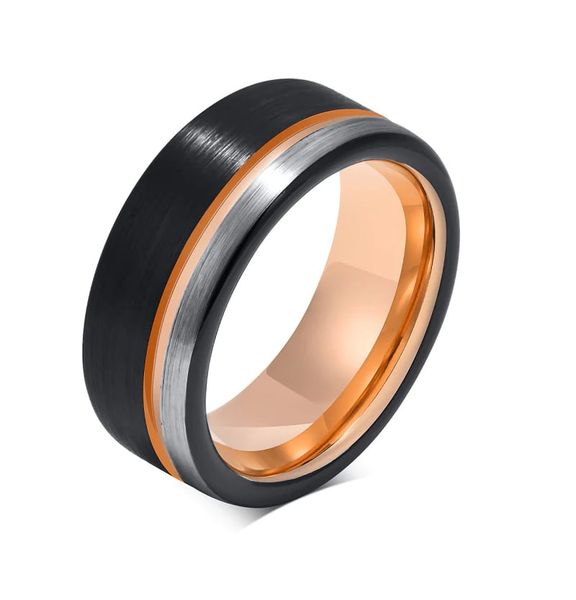 8mm Rose Gold Groove Tungsten Carbide Ring
