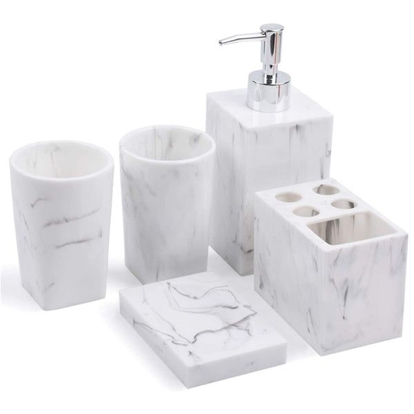 5 Piece Resin Bathroom Tumbler Soap Dish Dispenser Accessories Set