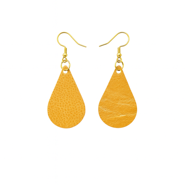 Croska Ostrich Shin Leather Earrings - Teardrop Shape Tangerine Orange
