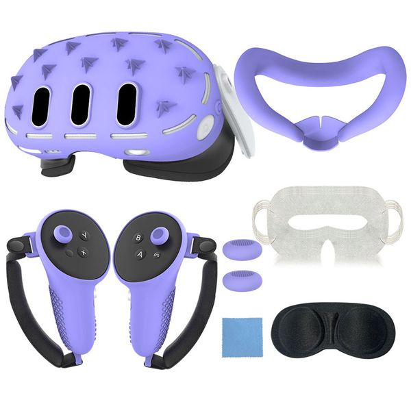 7-in-1 3D Silicone Cover for Meta Quest 3 Soft Shell Skin - Purple