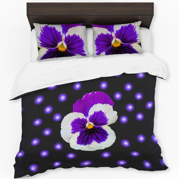 Pansy and Polka Dots in Purple Duvet Cover Set by Annette Heymans