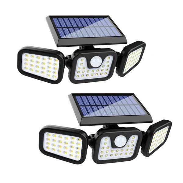 2 Solar Sensor Security LED Flood Light with 3 Adjustable Heads