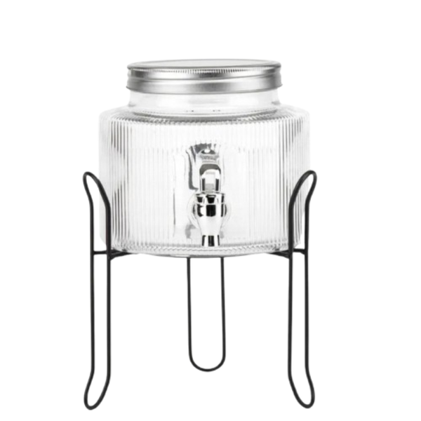 2.5L Ribbed Glass Beverage Dispenser with Tap &amp; Stand