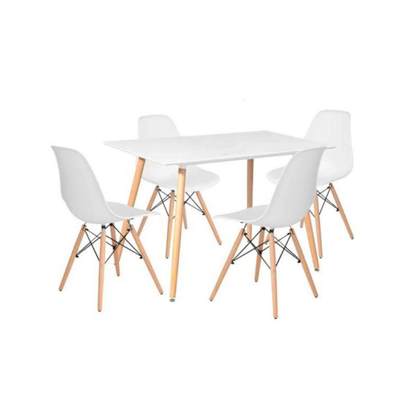 Rectangular Table &amp; 4 Chairs - White