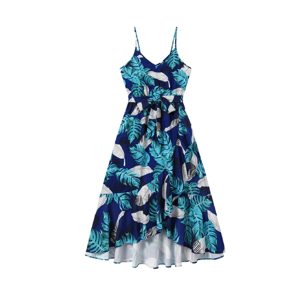 Tropical Palm Print Family Matching Outfits-Navy Blue and Turquoise-Mum