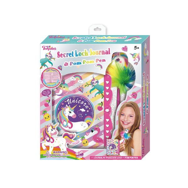 Tokidas Secret Lock Journal &amp; Pom Pom Pen Set - Unicorn Wishes