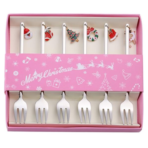 Gift Kitchen Steel Christmas Themed Pendant Flatware Spoon - Set of 6