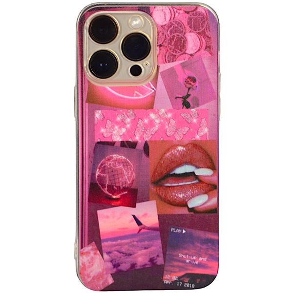 Pink - Phone Case with Clear Rim &amp; Bliss Life Print - Iphone 14 Pro Max