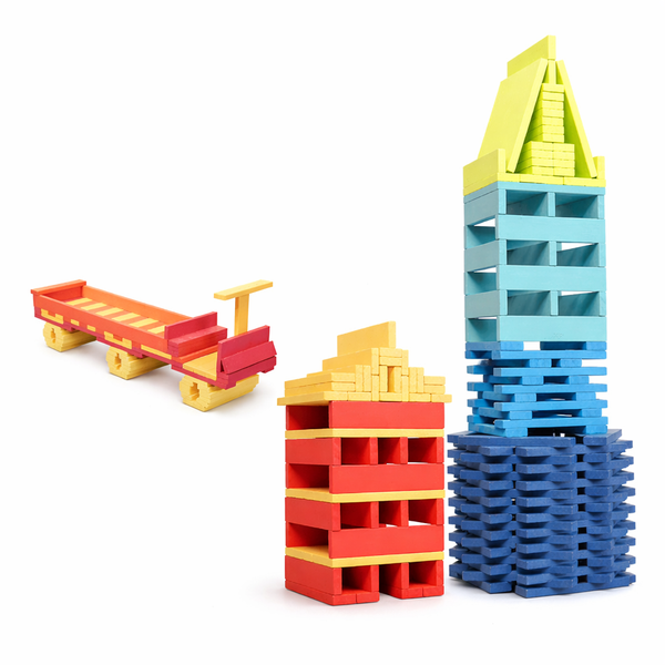 100 Piece Wooden Building Blocks - Multicolor