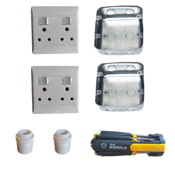 Double Socket Wall Plug, Metal Wall Box &amp; Couplings With Screwdriver