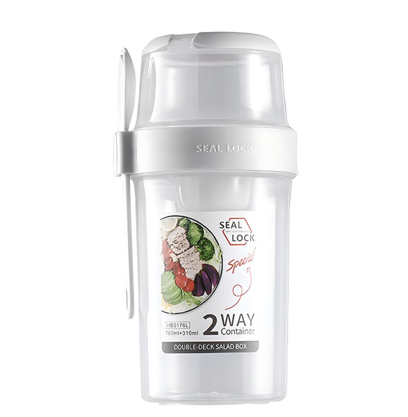 Yogurt to Go Container - 850ml Portable Breakfast Cup with Spoon Salad Cup