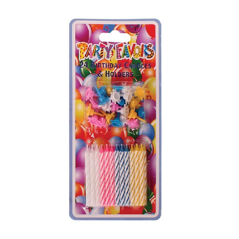 Birthday Candles With Holders Assorted Colours 24Piece 5 Pack