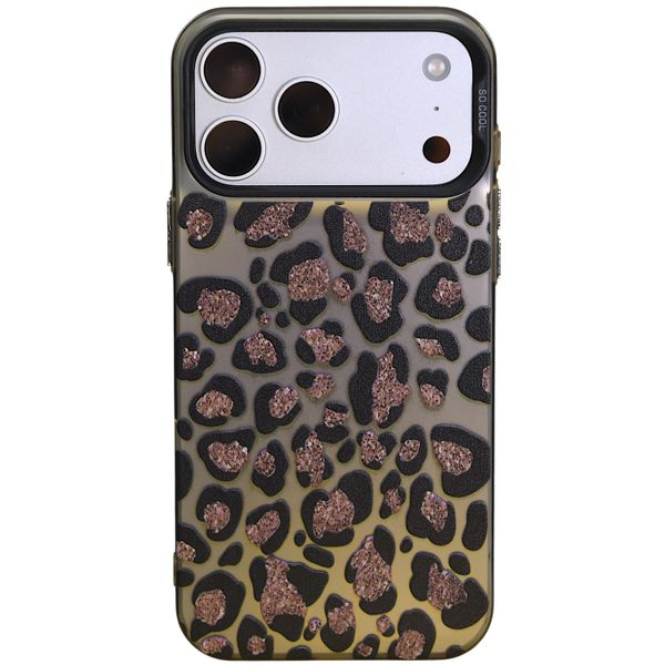 Leopard Print Phone Case With Glitter Texture - Compatible With 17