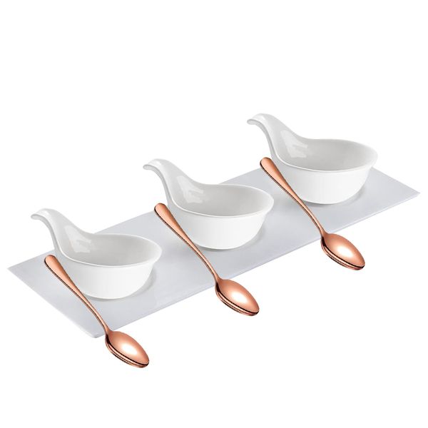 Set of 7 - High Quality Fine Porcelain Caviar Serving with gold spoon