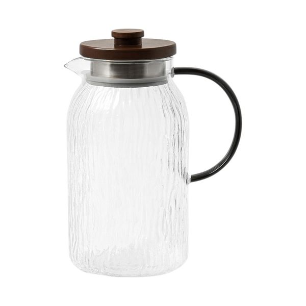 Textured Borosilicate Glass Pitcher with Wooden Lid - Transparent