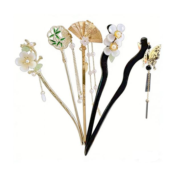 5 Elegant Chinese Hairpins Hair Stick Flower Tassel Women Hair Accessory