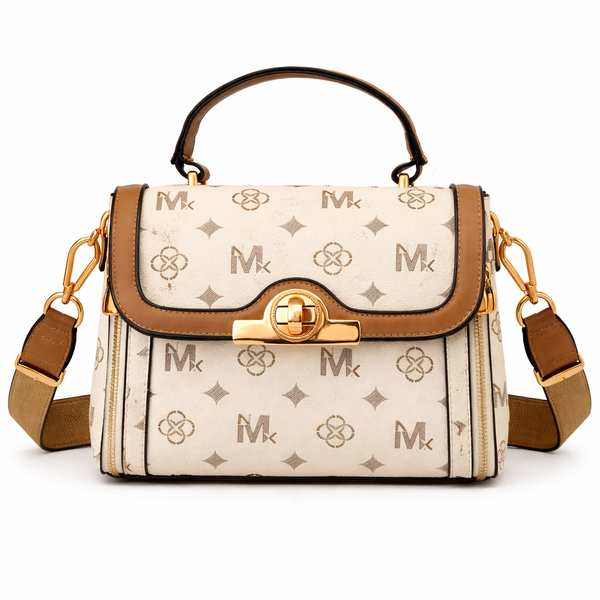 Satchel-style Handbag with a Top-handle and Shoulder Strap - Cream White