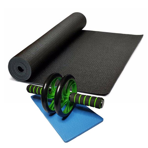 Yoga Mat &amp; Ab Wheel with Knee Mat - Black