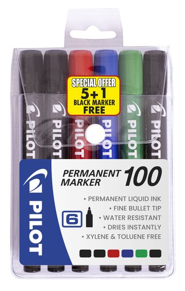 Pilot SCA-100 Bullet Permanent Marker - Wallet of 6