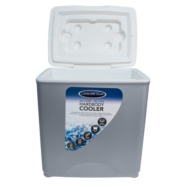Leisure Quip Hard Body Cooler Box Silver Capacity 28L /48 cans