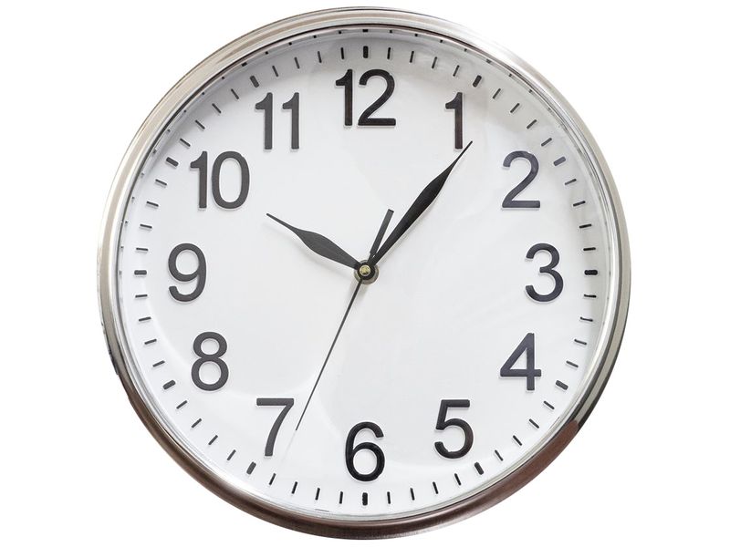 Silver and White Kitchen Wall Clock, 30x30x4cm, Quartz Timepiece