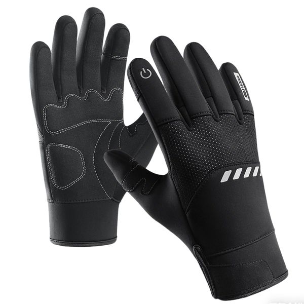 Windproof Cycling Gloves, Fleece Warm Touch Screen Full Finger Gloves