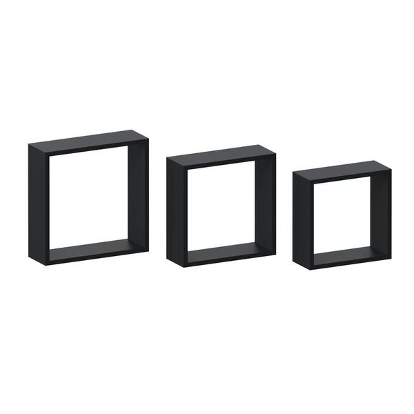 Spaceo Straight Square Shelves 3 Pack - Black
