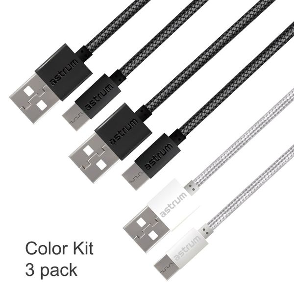 Astrum 3A USB-C Charge &amp; Sync Braided Cable - Verve UC30 Color Kit 3 Pack