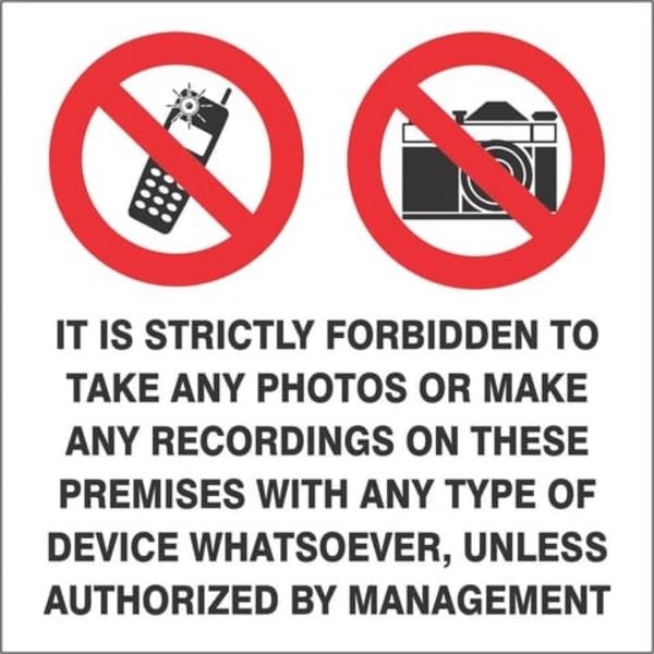 Strictly Forbidden To Use Cell Phones And Cameras Sign 440x440